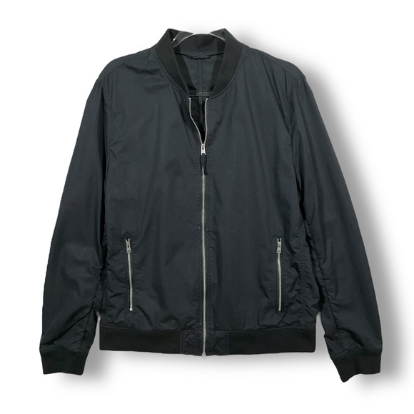 All Saints Mens Bomber Jacket Sz L Lightweight Cotton Moto Black Outdoor - Picture 2 of 13